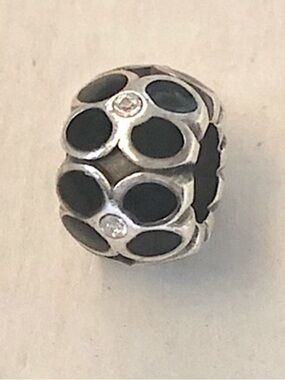 Brighton Ring of Flowers charm spacer bead black enamel w/clear crystal accents